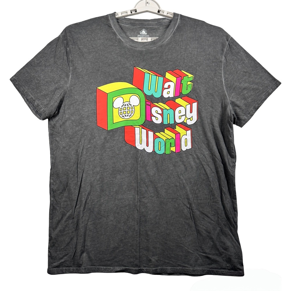 Walt Disney World T-Shirt Men XL Retro Logo Gray Graphic Tee Unisex Adult Casual